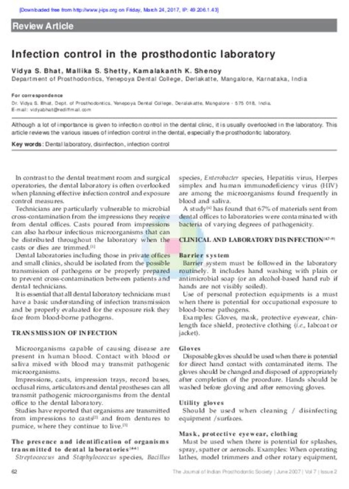 Infection control in the prosthodontic laboratory?